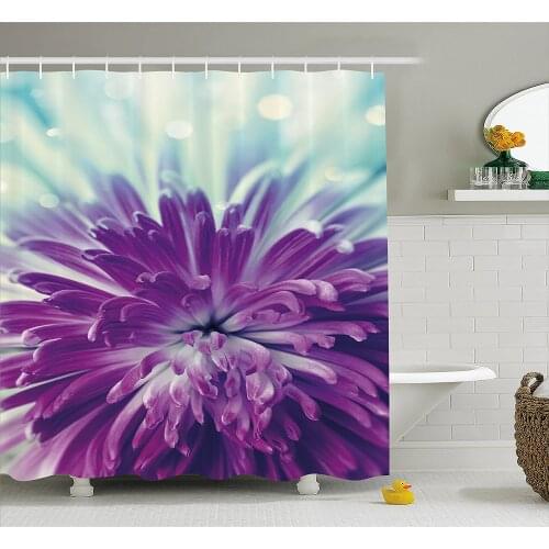 Dahlia Shower Curtain Radiant Violet Colored Blooming Dahlia Close-up with Petals in Pale Sunshine Waterproof Bath Curtains