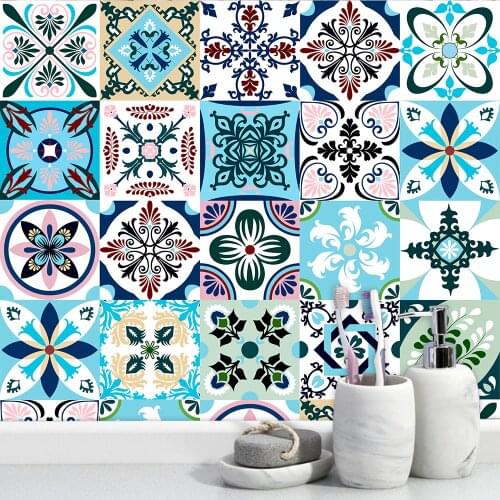Bohemian Style Ceramic Tiles Wall Sticker Tables Bathroom Drawer Kitchen Home Decor Wall Decals Waterproof Art Mural Poster