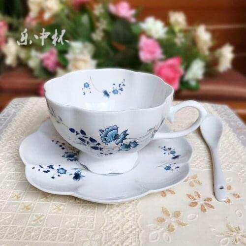 European Style Coffee Set Chinese Traditional Pattern Coffee Milk Tea Fruit Tea Cup and Saucer 220ml Ceramic Material