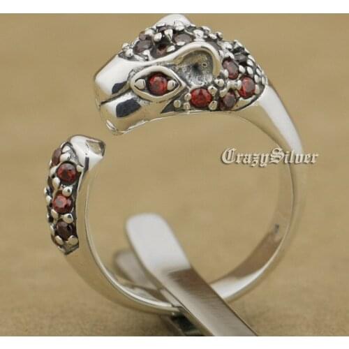 LINSION Red CZ Stones 925 Sterling Silver Cheetah Ring 9T006 Free US Size #6.0 to #7.5
