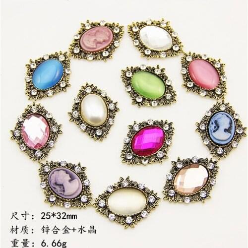 25x32mm Pearl Inlay Metal Buttons Headwear Flower Plate Rhinestone Decorative Button Wedding Bouquets Scrapbooking Diy Material