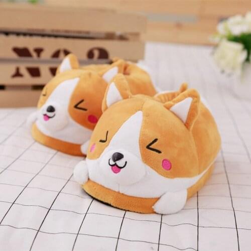 Cute Corgi Husky Stuffed Shoes Plush Soft Animals Woman Adults Winter Doll Shiba Inu Dog for Kids Girls Christmas Birthday Gift