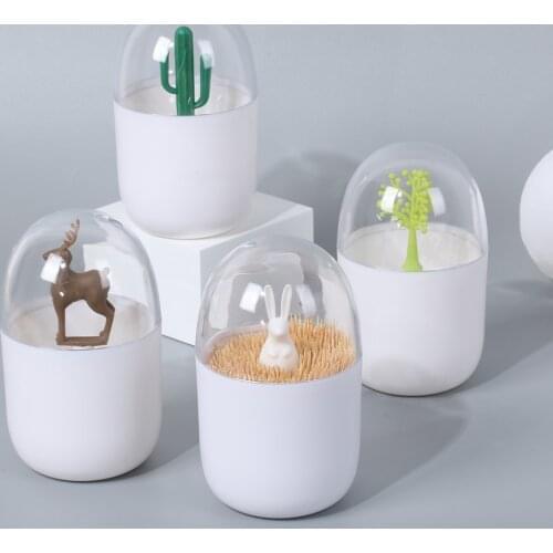 Cute Cartoon Animal Tree Toothpicks Holder Plastic Cotton Swab Storage Box Cotton Bud Holder Case Home Table Decor