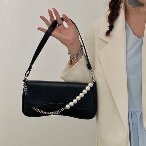 Fashion Design Womens Underarm Bag New Pearl Chain Ladies Small Shoulder Bags PU Leather Female Clutch Purse Handbags