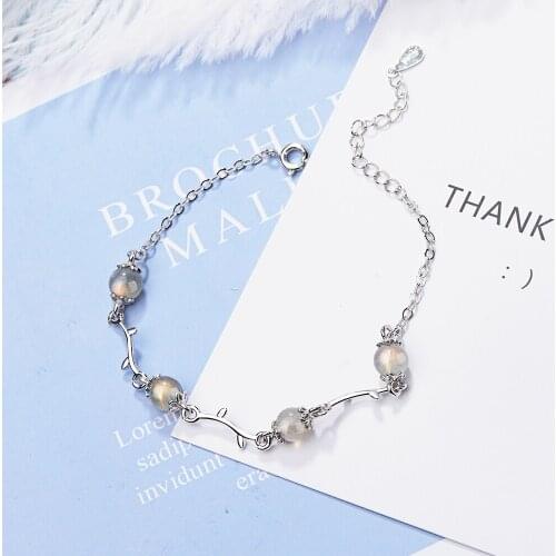 Fashion Luxury New Trend Flower Tree Shape Round Ball Moonstone 925 Silver Bracelet For Women Beauty Wedding Gift Drop Shipping