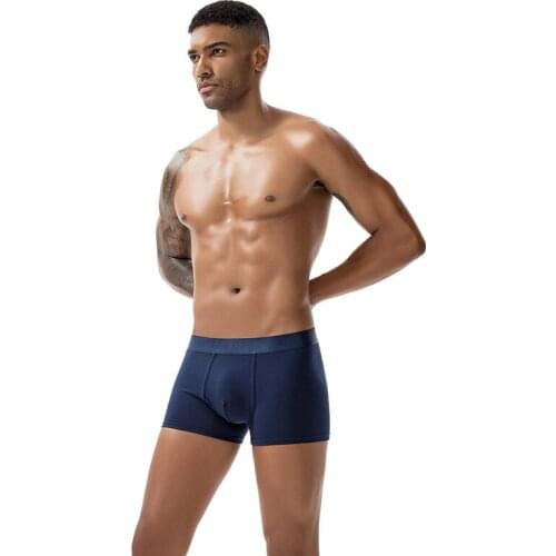 TJ-TianJun Mens Cotton Boxer Underwear Solid Color Traceless Mid Waist U Convex Pocket Space Mercerized Waistband Shorts