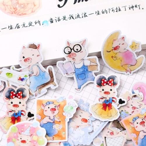 35pcs cute Pig Hand account ins scrapbooking stickers set diy Decoration material Cartoon fresh homemade package scrapbooking