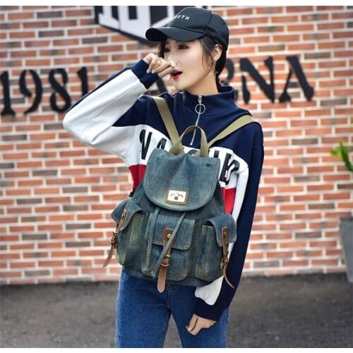 2021 New Hot Sale Retro Denim Backpack Women Backpack Canvas School Bag Leisure Travel
