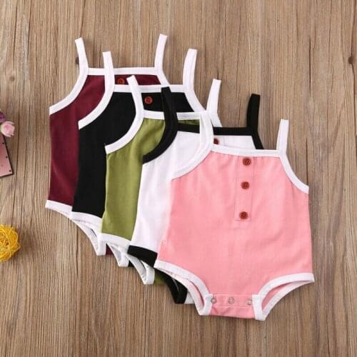 Newborn Infant Baby Girl Boy Sleeveless Bodysuit Outfit Clothes Summer Kids Button Solid Color Cotton Bodysuits