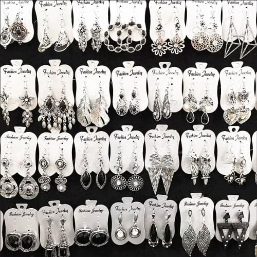 Wholesale 30 Pairs Womens Retro Antique Silver Plated Drop Earrings Jewelry Party Gifts Mix Styles