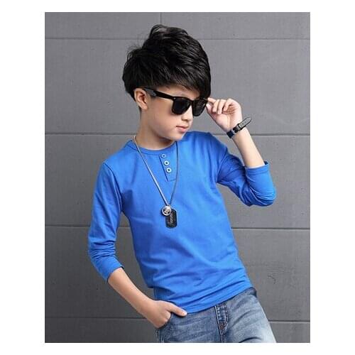 2021 Autumn Childrens Clothing Boys T-shirts Casual Solid Long Sleeve Cotton Boy T-shirts For Boys Big Kids Tshirt Tops