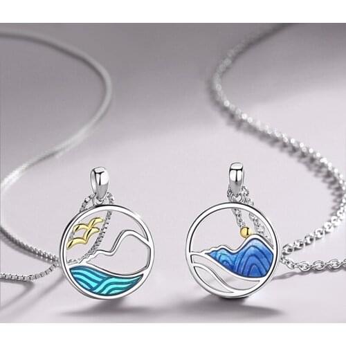 Couple Necklace Fashion Silver Color Hollow Round Necklace A Solemn Pledge of Love Blue Necklace Lovers Jewelry Party Gifts