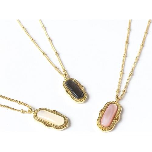 FUWO Wholesale Natural Oval Shell Necklace With Brass Gold Electroplated Chain Beach Jewelry 5 pieces/lot NC539