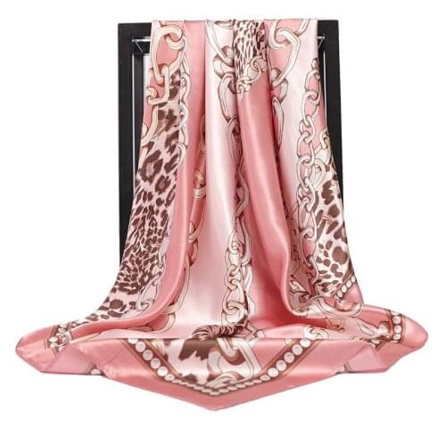 2021 Silk Scarves Women Foulard Square Head Hijab scarf Ladies Luxury Brand Shawl 90cm Bandanna Large wrap muffler Leopard Print
