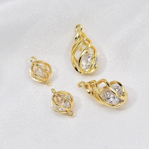 Zircon Pendant Copper Plated 18K Gold Hollow Twisted Charms 6pcs/lot For DIY Fashion Jewelry Making Finding Accessories