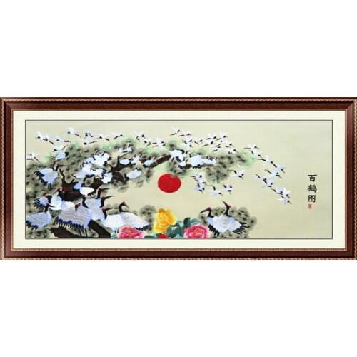 Mural Hundred Crane Figure Silk Embroidery Living Room Study Tea Restaurant Decorative Painting Housewarming Wedding Gift SP097