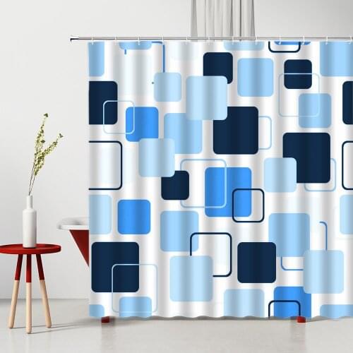 Modern Geometric Shower Curtain Cute Squares Abastract Space Unique Digital Art Printed Bathroom Decor Bath Hanging Curtains