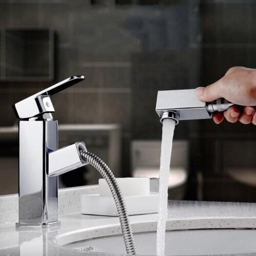 Pull Out Chrome Finished Bathroom Sink Faucet Hot and Cold Single Lever Basin Faucet New Style Brass basin faucet
