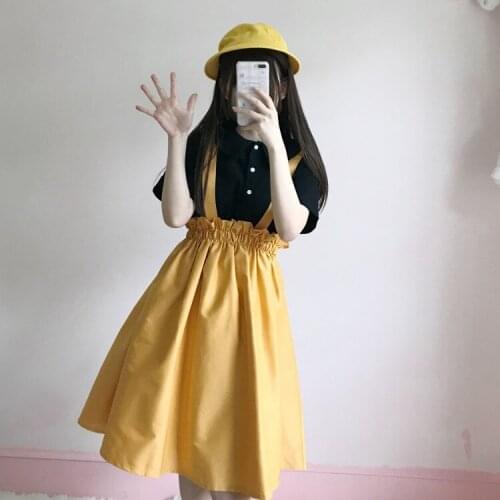 Japanese College Style Sweet Lolita Vest Dress+shirt Cute Two-piece Set Kawaii Girl Gothic Set Loli Cos Yellow Lolita Dress