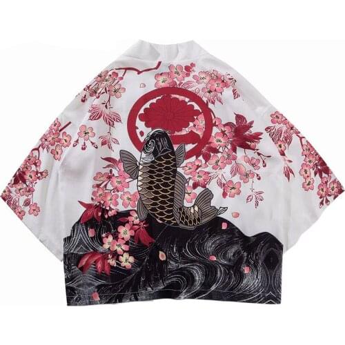 Japanese Kimono Jacket Koi Fish Printed Harajuku Hip Hop Men Japan Style Streetwear Jacket Summer Thin Loose Clothes For Male