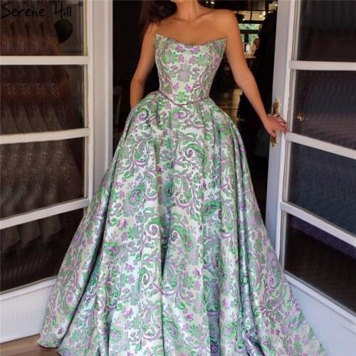 Green Purple Off Shoulder Sexy Evening Dresses 2020 Sleeveless A-Line Embroidery Formal Dress Long Serene Hill LA70137