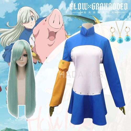 New Anime The Seven Deadly Sins Cosplay Elizabeth Liones Costume Dress Nanatsu No Taizai Green Long Wig Halloween Party Clothes