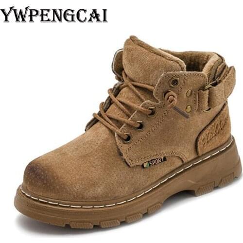 2019 Winter Kids Warm Thick Fur Boots Children Genuine Leather Martin Boots Unisex Boys Girls Work Boots Size 26-37