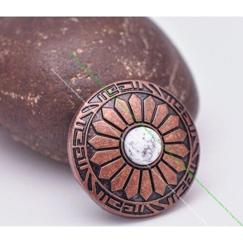 10pcs 30mm Antique Copper Sun Flower White Turquoise Leathercraft Western Saddle Tacks Bag Belt Conchos For leather Screwback