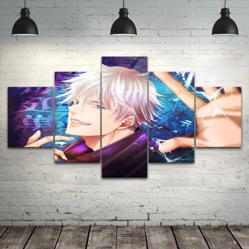 5 Panel Anime Gojo Satoru Canvas Painting HD Prints Modular Jujutsu Kaisen Poster Home Decor Pictures Wall Art Bedroom Framework
