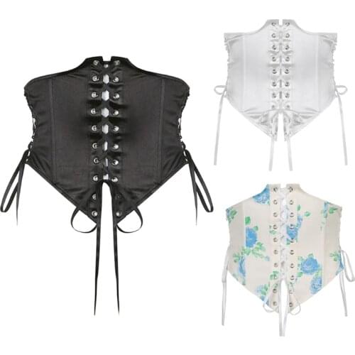 Boho Sexy Vintage Backless Short Underbust Corset Top Women Elegant White Beach Party Waist Cincher Corset Top