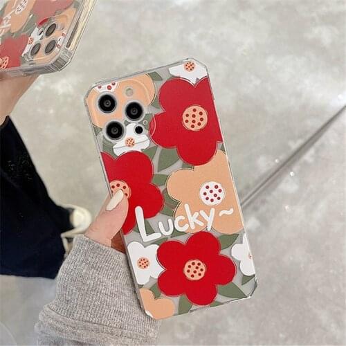 Retro sweet red White flowers art Transparent Phone Case For iPhone 11 12 Pro Max Xr Xs Max 7 8 Plus 7Plus case Cute Soft Cover