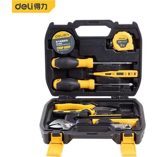 Deli 8Pcs Hand Tool Set DIY Home Repair Kit Woodworking Tool Bag Car Repair Wrench Saw Screwdriver Knife Toolbox Storage Case