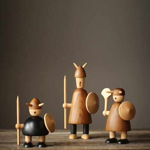 Viking Warrior Toy Nordic Style Wood Statue Home Decoration Sculpture Modern Creative Ornament Cute Puppet