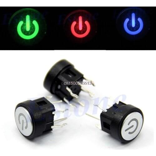 Push Button Switch Led Light Power Symbol Push Button Momentary Latching Computer Case Switch 3Colo