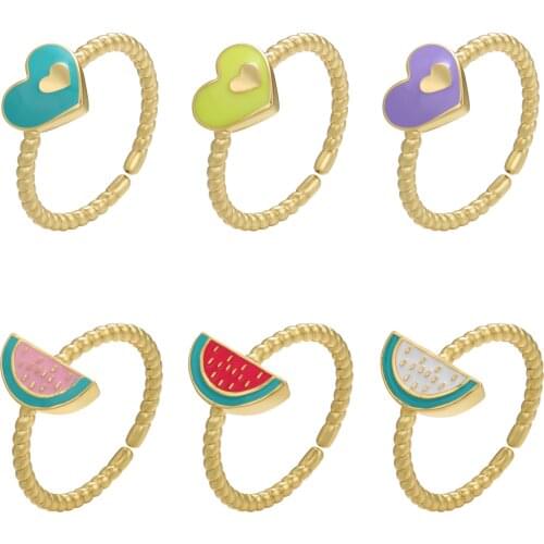 HECHENG, Watermelon Fruit Heart Ring for Women Romantic Dripping Oil Love Heart Jewelry for Party Trend Gift wholesale