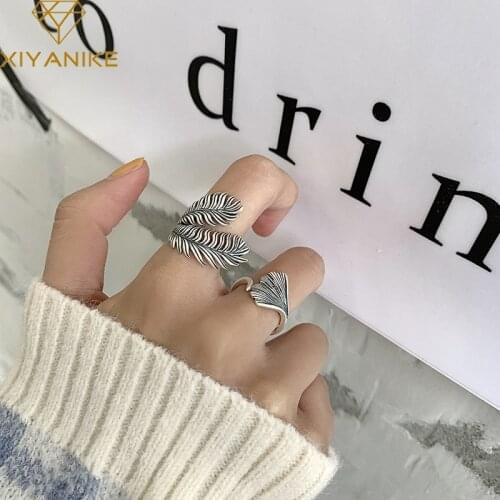 XIYANIKE 925 Sterling Silver Vintage Handmade Ginkgo Leaf Ring Female Literary Temperament ELegant Fashion Simple Open Кольцо