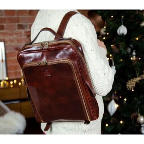 Leather Backpack, Dark Brown Rucksack - Time Resistance