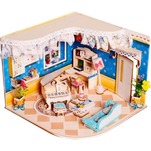 Doll House Furniture Wooden Miniature DIY Kit with Dust Cover Assemble Crafts Toy Best Birthday Gift For Children Girl