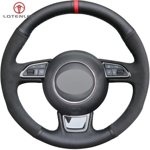 LQTENLEO Black Leather Suede DIY Car Steering Wheel Cover For Audi A1 A3 A4 2015-2016 A7 2012-2018 S7 2013-2018 RS7 2014-2015