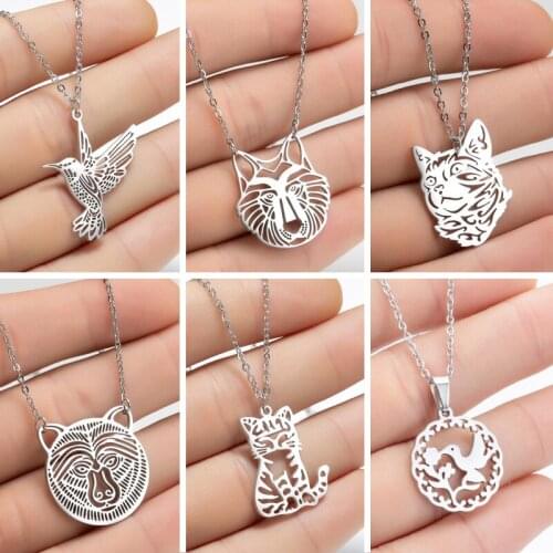 Cute Stainless Steel Animal Necklace Dog Fashion Origami Cat Lion Bird Fox Charms Necklace Jewelry Wholesale