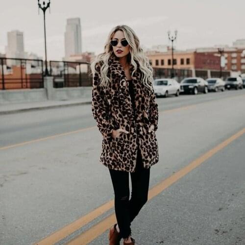 Fashion Leopard Fur Jacket Winter Women Thicken Warm Mid-Length Leopard Print Plush Coat Streetwear Faux Fur Outerwear Female