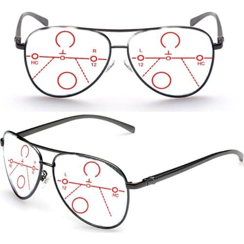 AL-MG Alloy Cool Men Pilot Oversized Progressive Multifocal Reading Glasses +0.75 +1 +1.25 +1.5 +1.75 +2 +2.25 +2.5 +2.75 To +4