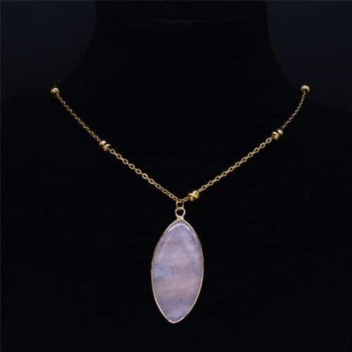 2021 Stainless Steel Natural Crystal Chain Necklace Women Gold Color Necklaces Jewelry gargantillas cortas mujer moda NB14S04