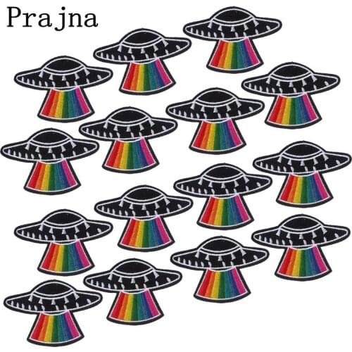 Prajna UFO Space Patch 10 PCS Alien Iron On Patches Rainbow Embroidered Stickers For Jeans Bag DIY Ornaments Wholesale Appliques