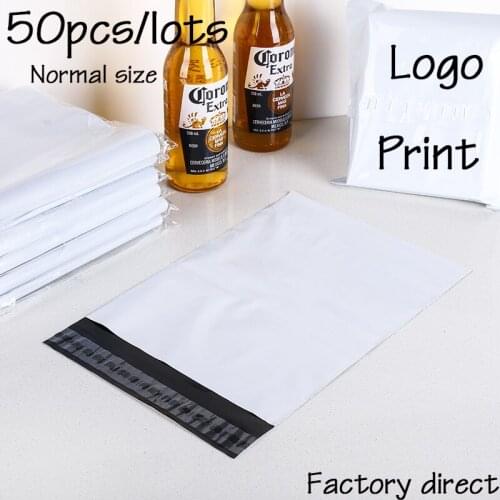 50Pcs Custom Logo Print White High Quality Courier Bags Storage Bags Plastic Poly Envelope Mailer Postal Shipping Mailing Bags