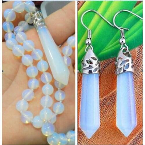 Hexagonal Gemstone Healing Chakra Reiki Opal Opalite Necklace + earrings 18"