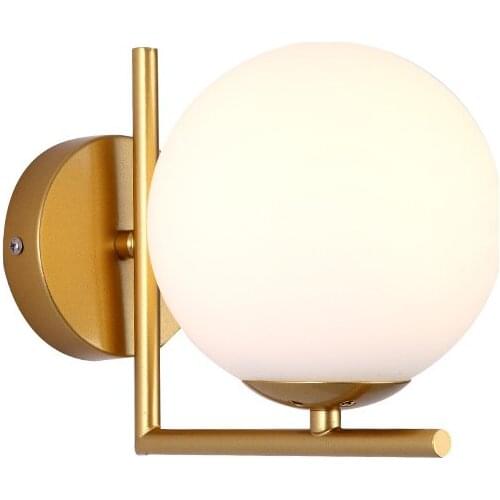 Modern Nordic Glass Meta Black Golden Ball Retro Wall Lamp E27 Attic Cafe Bedroom Foyer Corridor Wall Lamp