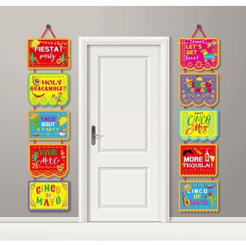 TT014 Summer Lets Fiesta Cactus Mexican Cinco De Mayo Party Hanging Door Couplet for Home Door Decors Party Supplies
