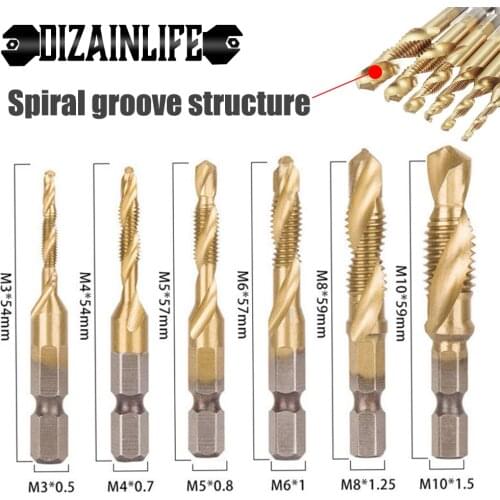 Hex Shank Titanium Plated HSS Screw Drill Bits Thread Metric Tap Drill Bits Screw Machine Compound Tapping Bit