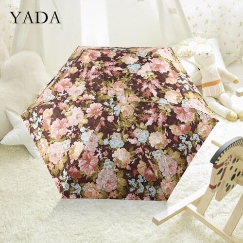 YADA 2020 UV Flower Pattern 5-Folding Rainy Mini Pocket Umbrella For Women Girl Anti-UV Small Parasol Flowers Umbrellas YD200287